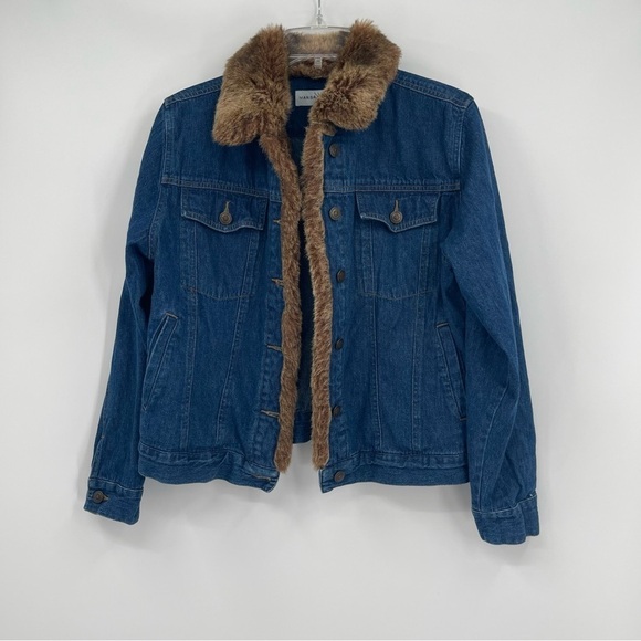 Marisa Christina Women’s Denim Jacket Size Small Faux Fur Trim Button Front Blue - Picture 11 of 11